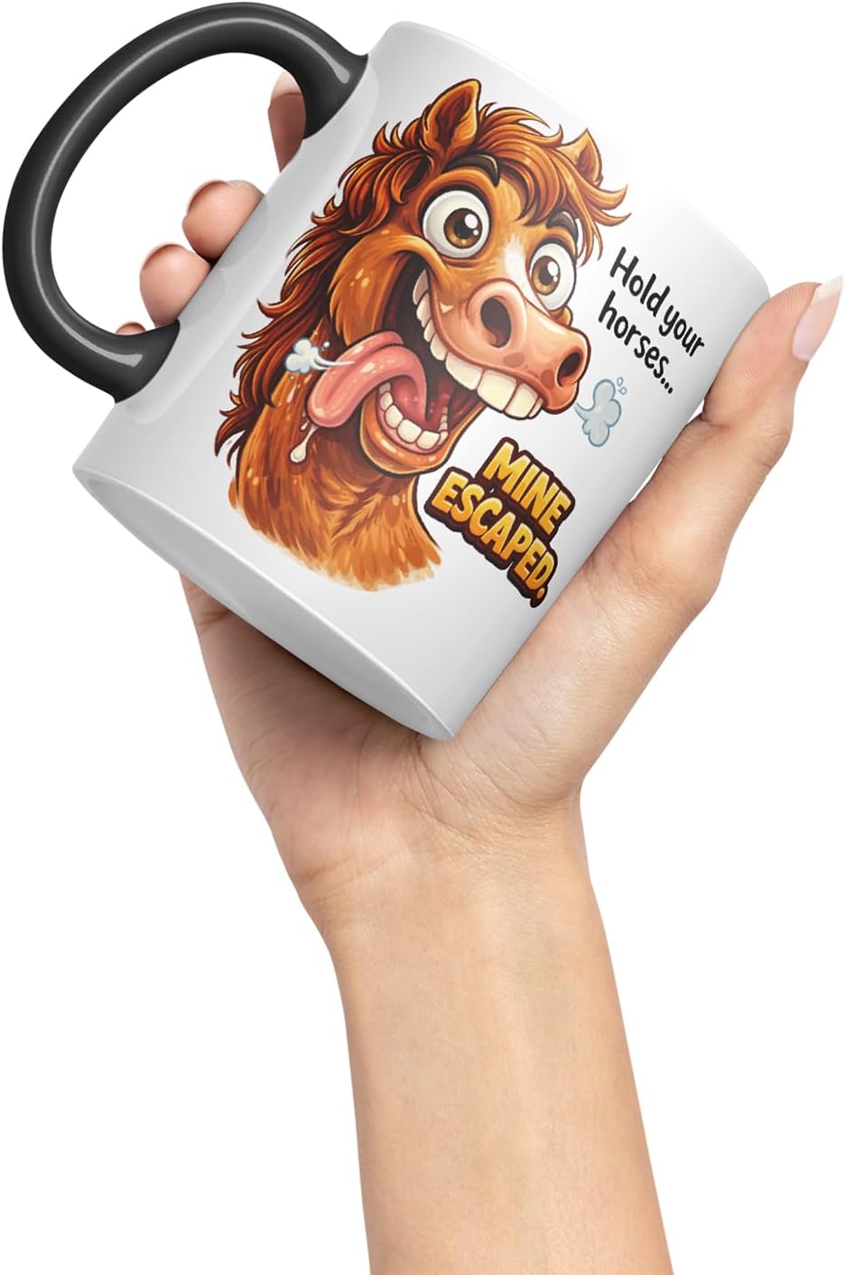 Vixar Hold Your Horses Mine Escaped Horse Coloured Ceramic Mug Cup Gift, 11oz (Black)