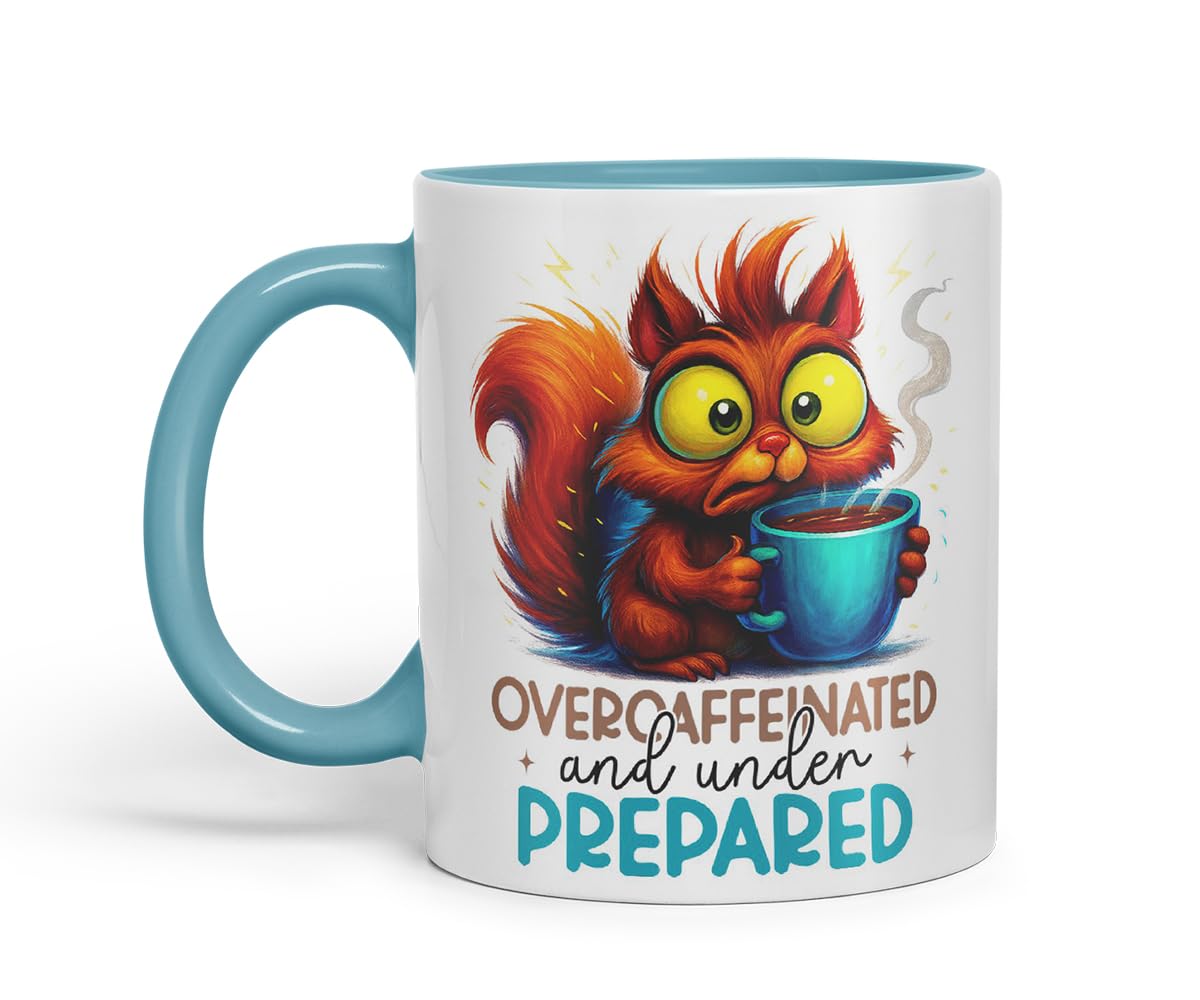 Vixar Overcaffeinated and Underprepared Funny Squirrel Mug – Coloured Ceramic Mug Cup Gift, 11oz (Black)