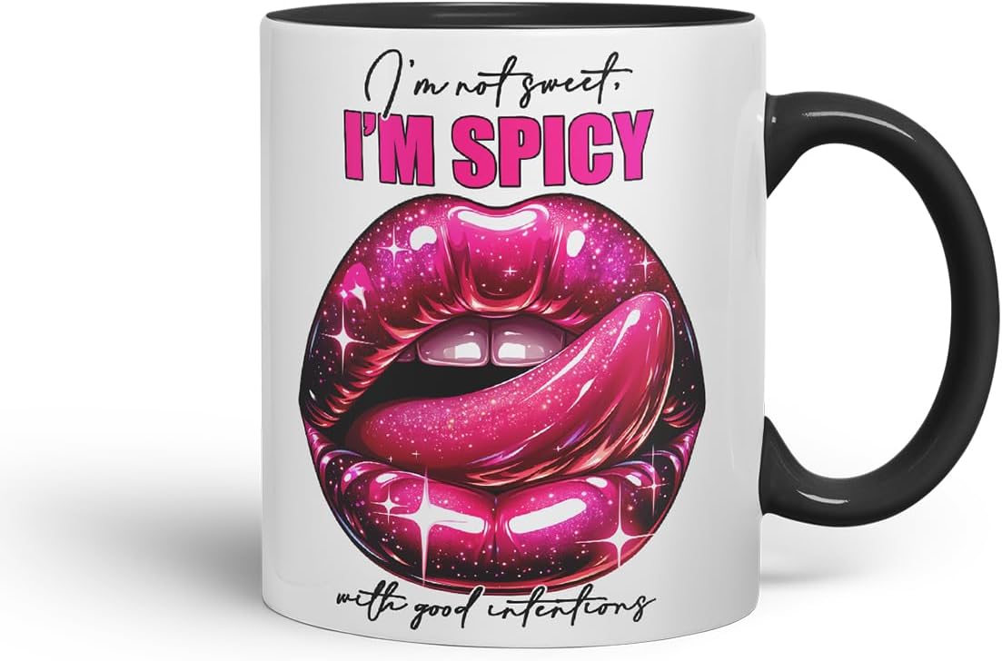 Vixar Not Sweet Spicy Mug – Coloured Ceramic Mug Cup Gift, 11oz (Black)