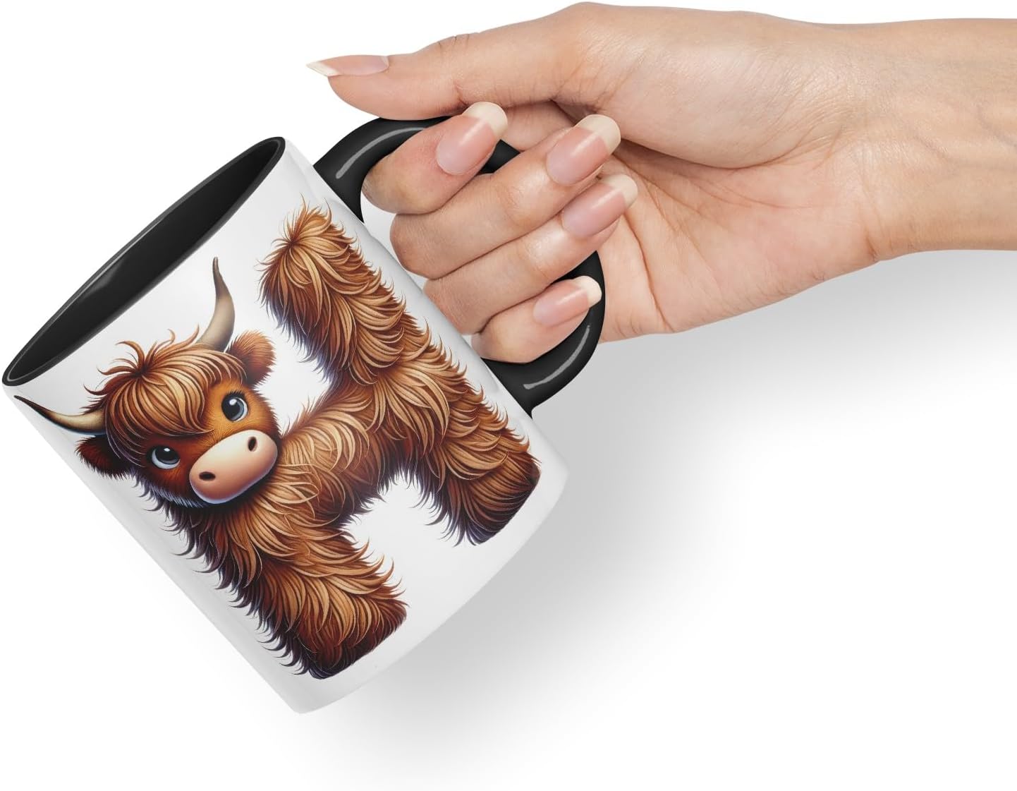 Highland Cow Alphabet Monogram Coloured Ceramic Cup Mug Letter H Rustic Farmhouse Animal Letter Gift V2 11oz (Black)