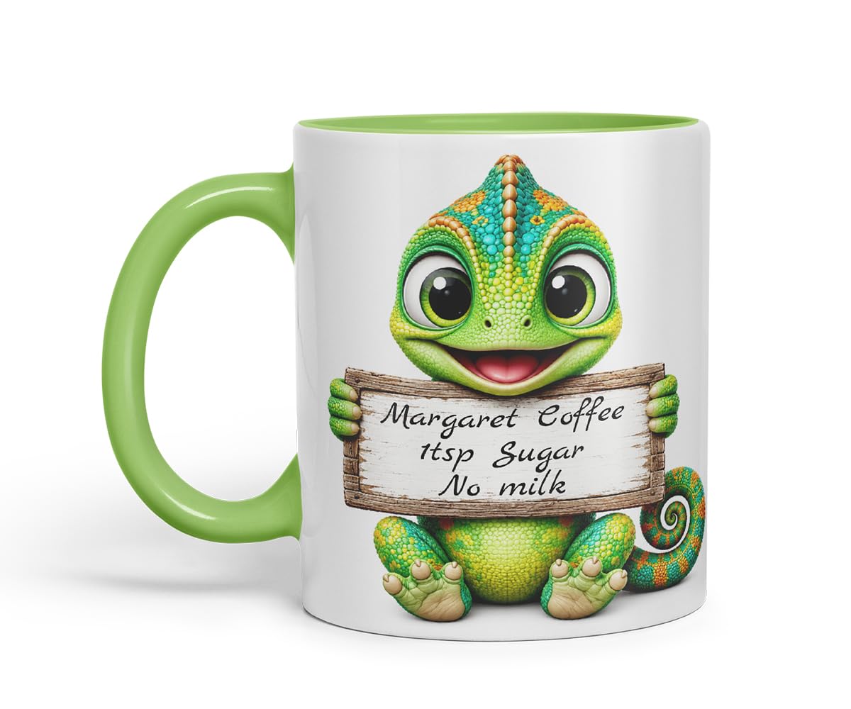 Vixar Personalised Chameleon Mug with Name or Custom Message – Cute Animal Coloured Ceramic Mug Cup Gift, 11oz (Black)