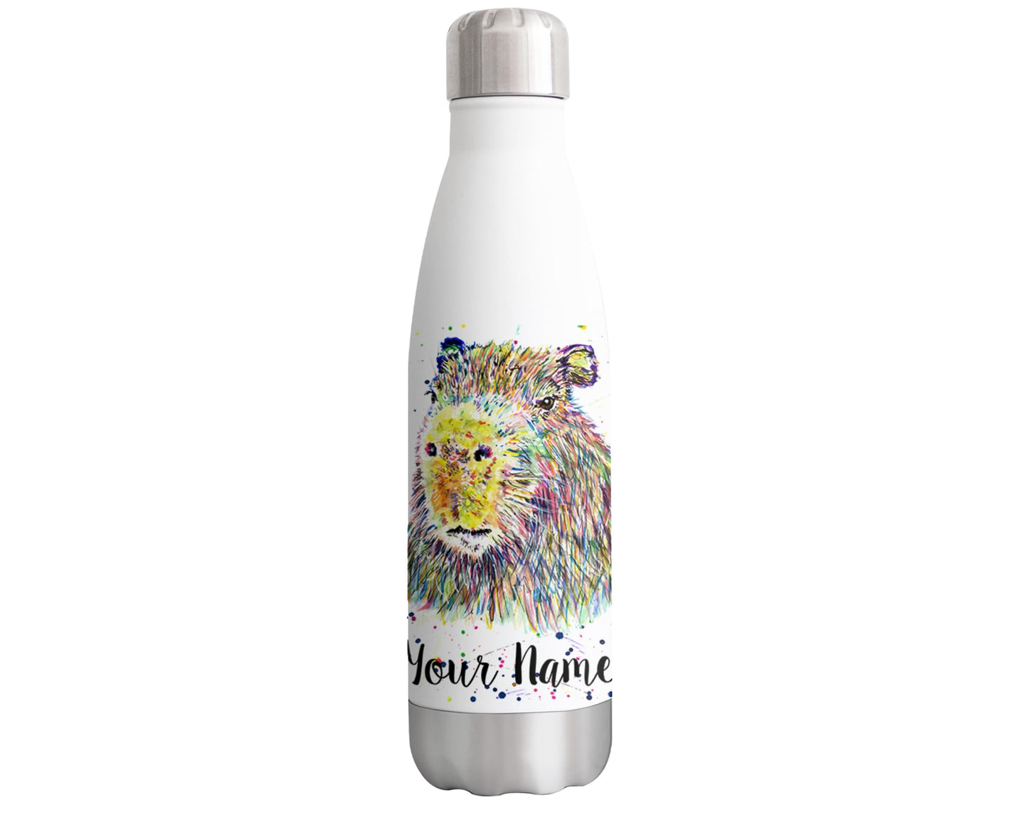 Vixar Capybara Personalised Custom Bottle with your Text/name Watercolour Animals Bottle Double Wall Insulated Stainless Steel Sport Drinks 500ml