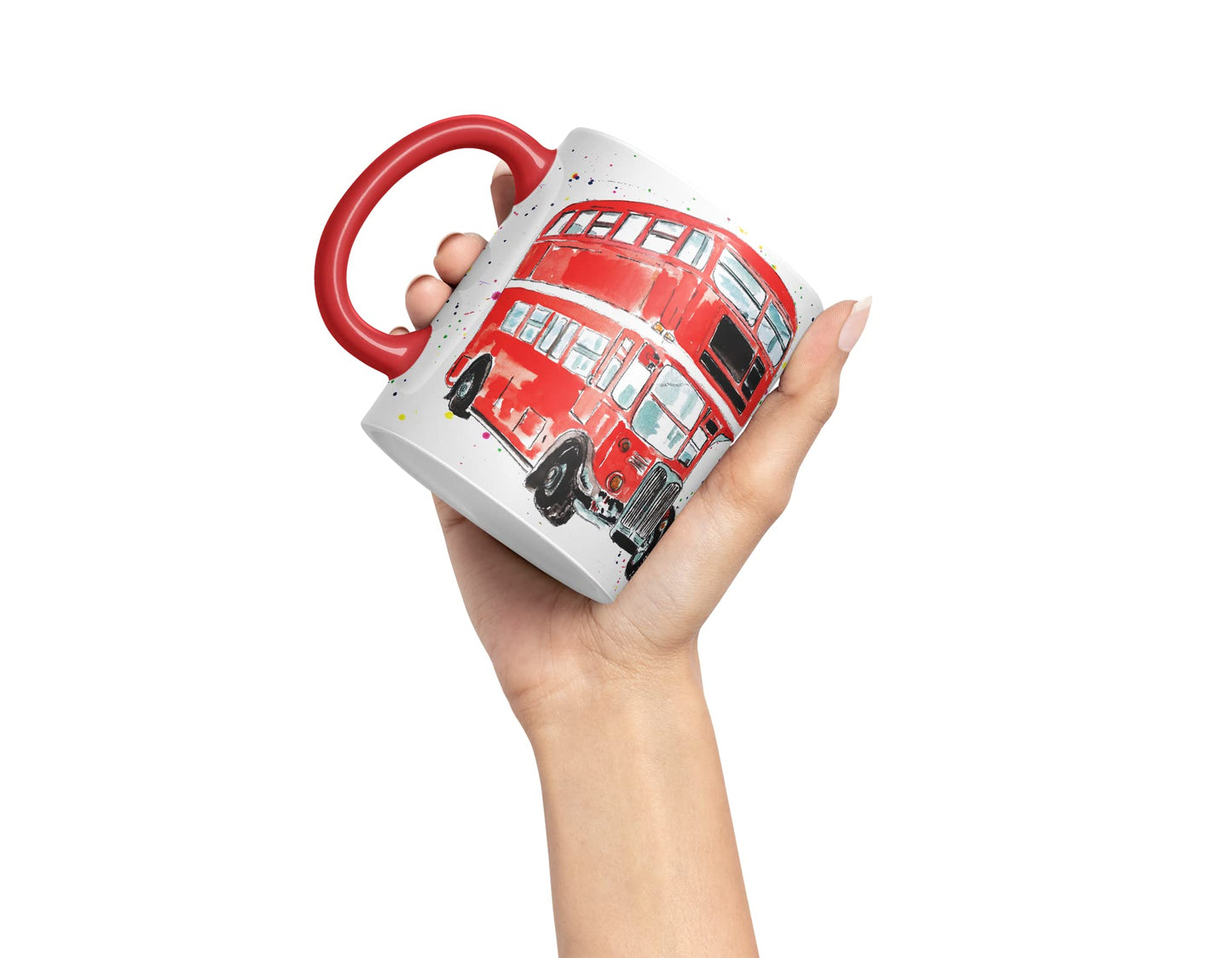 Vixar Bus Classic London Busses Red Watercolour Art Coloured Mug Cup Gift Birthday Work Office Tea Coffee