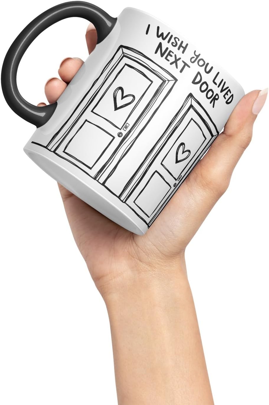Vixar I Wish You Lived Next Door Doors Coloured Mug Cup Friendship Long Distance Gift 11oz (Black)