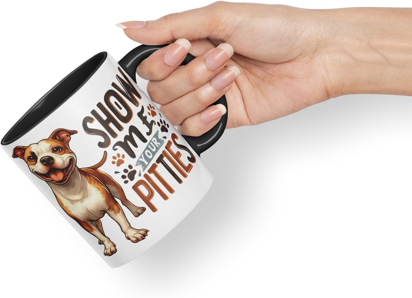 Vixar Show Me Your Pitties Pitbull Dog Mug – Coloured Ceramic Mug Cup Gift, 11oz (Black)
