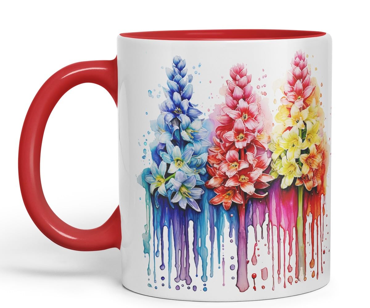 Vixar Hyacinth Perfumed Bloom Mug Coloured Ceramic Mug Cup Gift, 11oz (Pink)