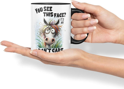 Vixar You See This Face It’s My I Don’t Care Face Funny Highland Cow Coloured Mug Cup 11oz (Black)