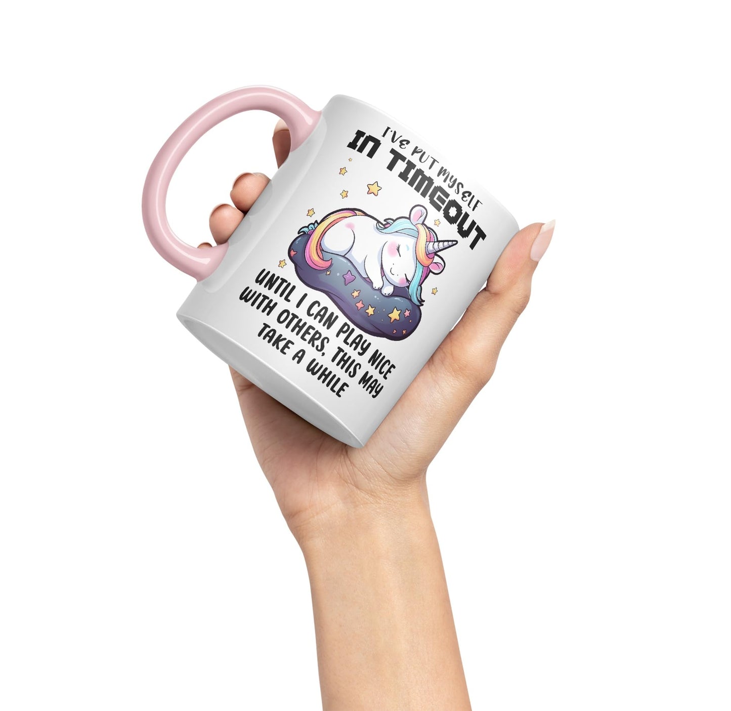 I've Put Myself in Timeout Until I can Play Nice with Others, This May take a While Unicorn Joke sarkasm Sarcastic Ceramic Coloured Mug Cup for Tea Coffee Hot Brew 330ml 11Oz Gift