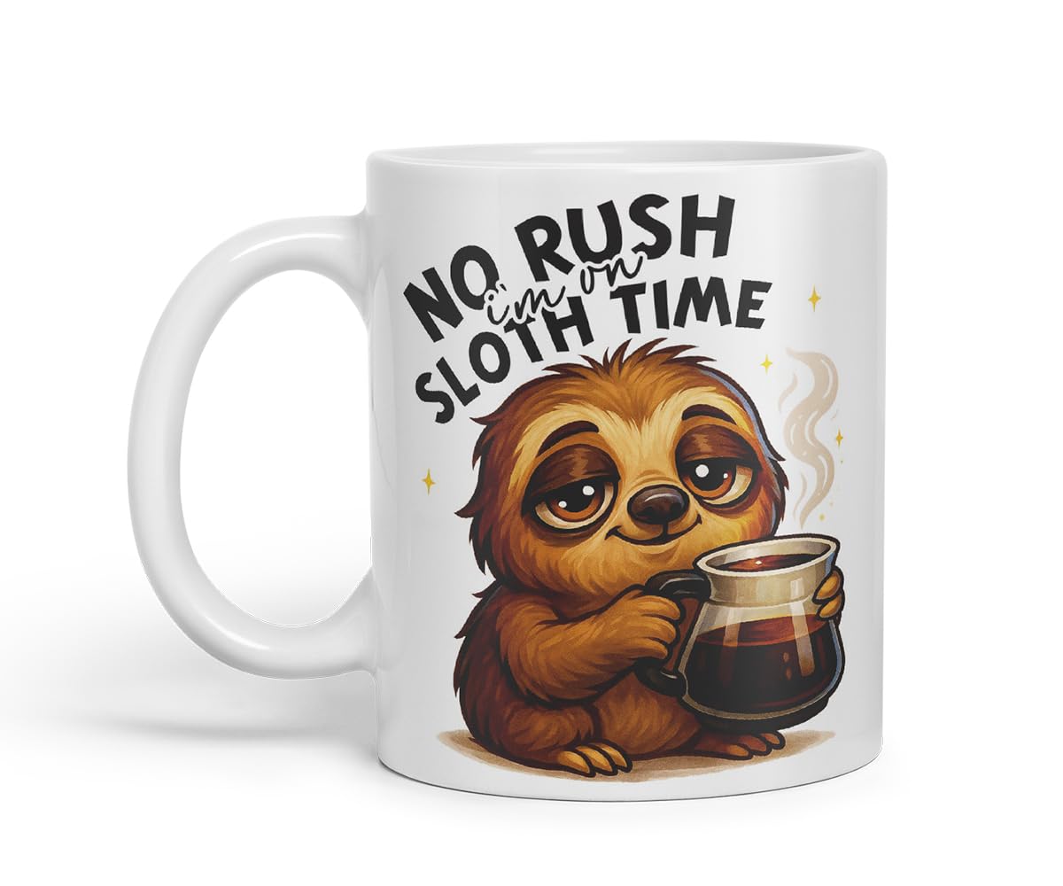 Vixar No Rush I'm On Sloth Time Funny Sloth Coffee Mug – Coloured Ceramic Mug Cup Gift, 11oz (Black)