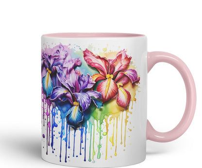 Vixar Iris Watercolour Garden Mug Coloured Ceramic Mug Cup Gift, 11oz (Gold Yellow)