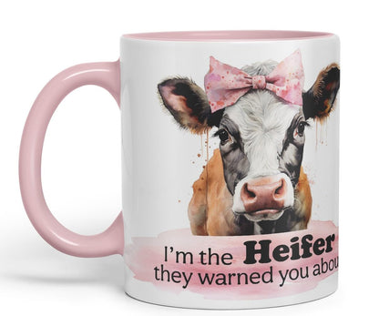 Vixar I’m The Heifer They Warned You About Cow Joke Coloured Ceramic Mug Cup Gift, 11oz (Black)