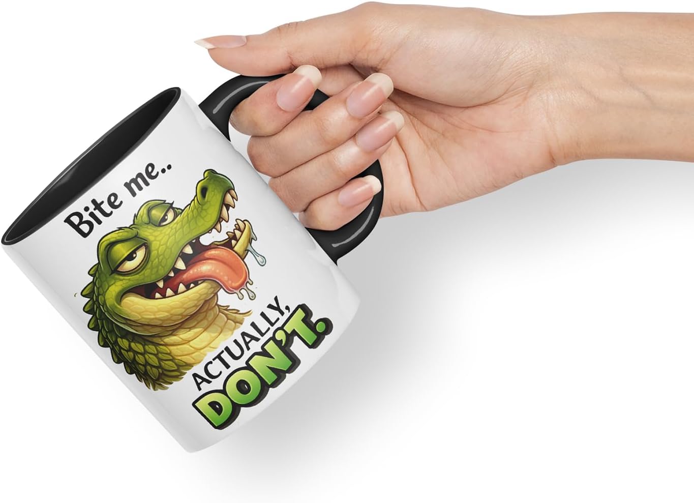 Vixar Bite Me Actually Don't Crocodile Coloured Ceramic Mug Cup Gift, 11oz (Black)