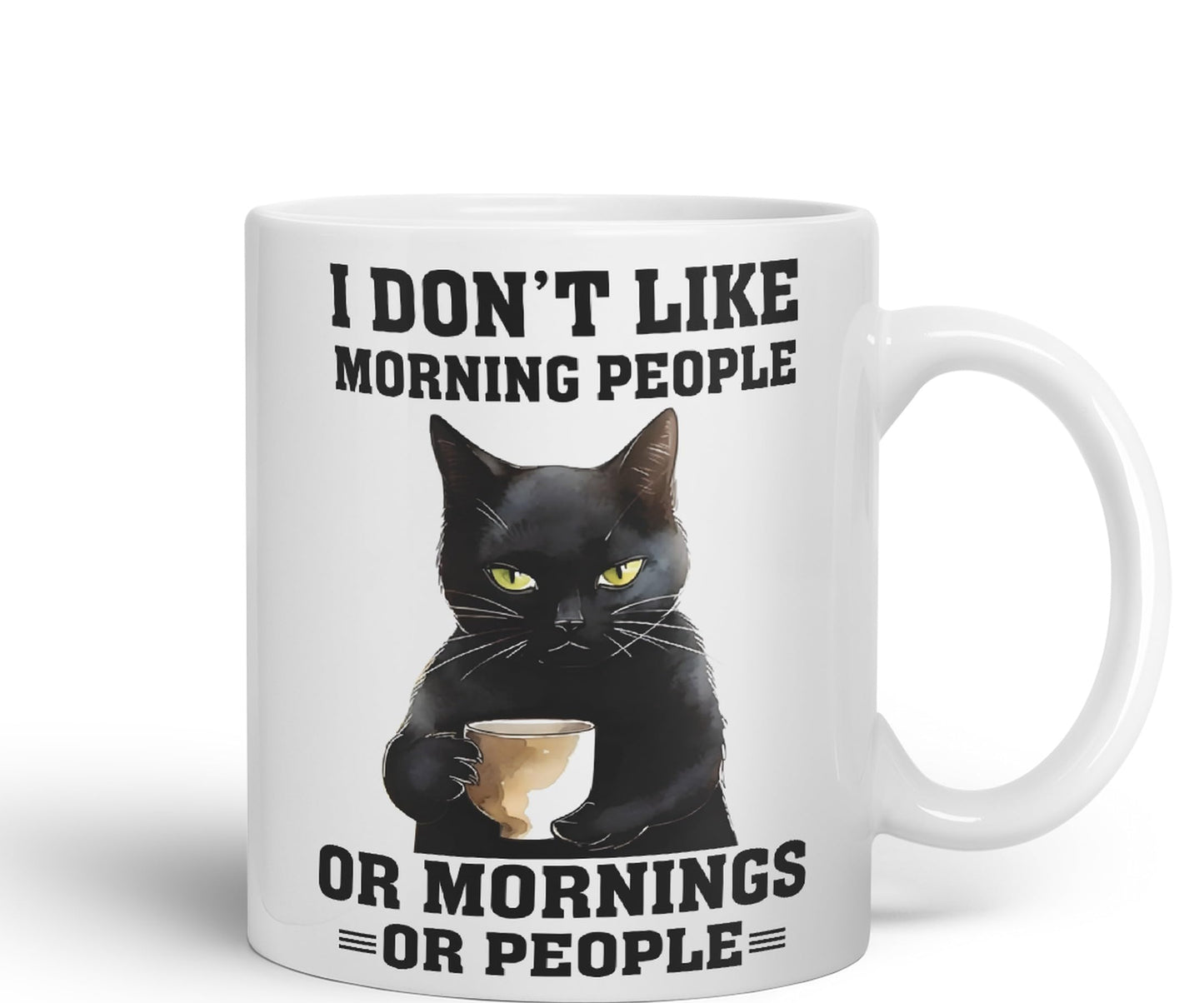 Vixar I Don't Like Mornings People cat Cats Sarcastic Joke Ceramic Coloured Mug Cup for Tea Coffee Hot Brew 330ml 11Oz