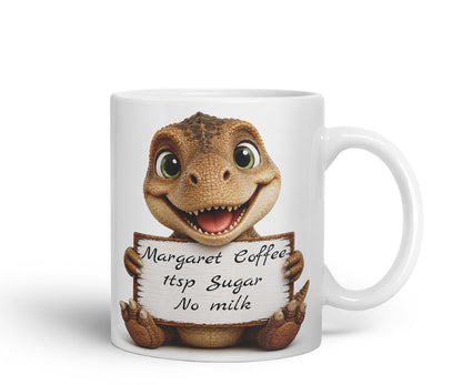 Vixar Personalised T Rex Dinosaur Mug with Name or Custom Message – Cute Animal Coloured Ceramic Mug Cup Gift, 11oz (Black)