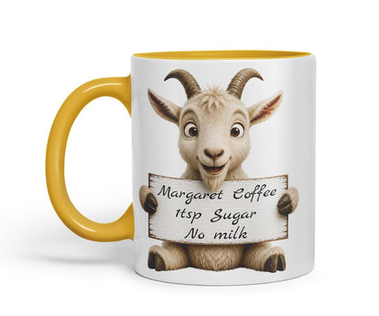 Vixar Personalised Goat Mug with Name or Custom Message – Cute Animal Coloured Ceramic Mug Cup Gift, 11oz (Black)