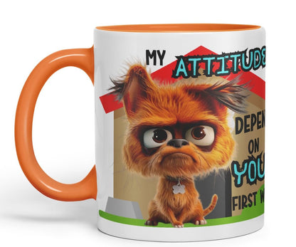 Vixar My Attitude Depends on Your First Word Sarcastic Dog Coloured Ceramic Mug Cup Gift 11oz (Black)