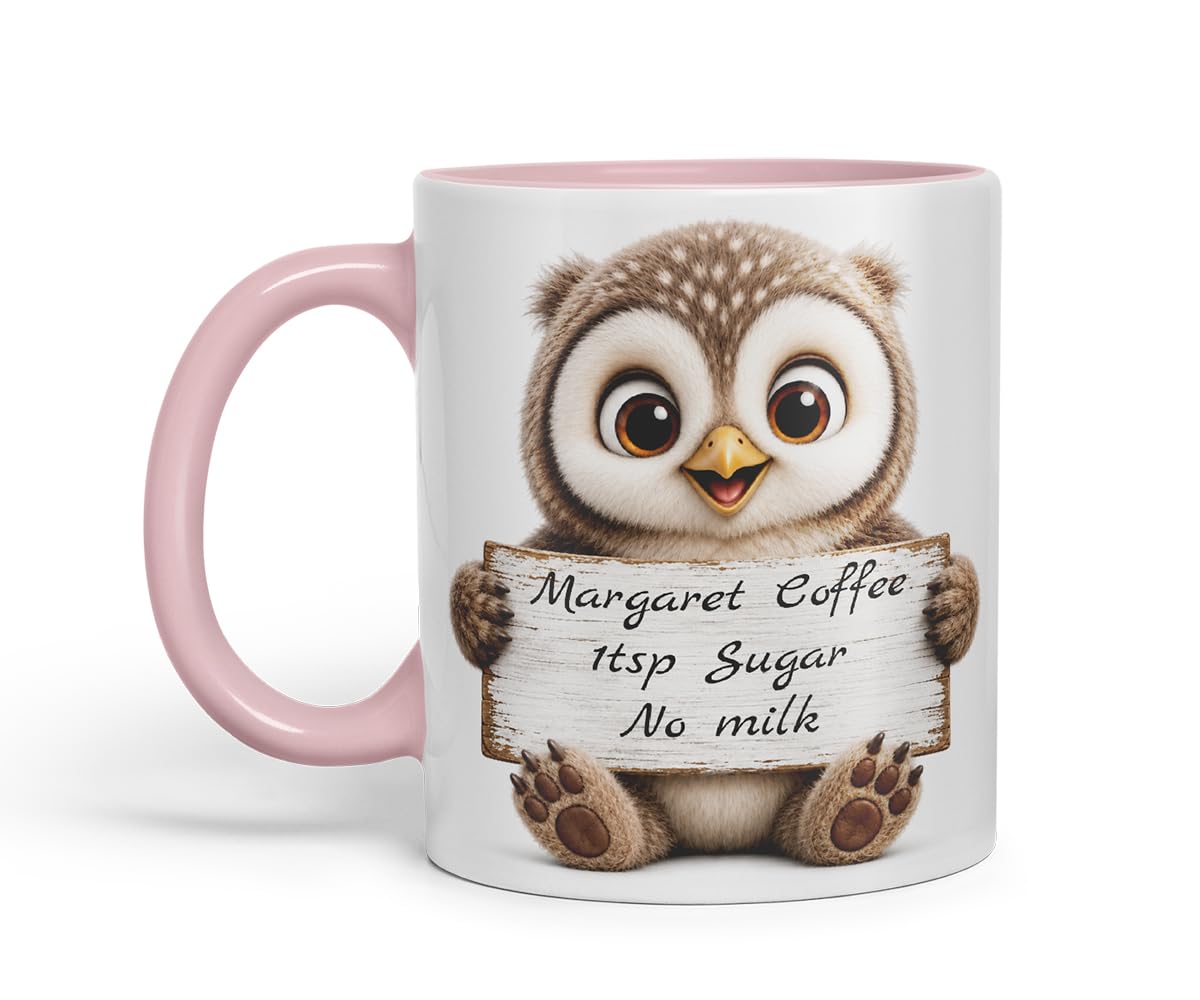 Vixar Personalised Owl Mug with Name or Custom Message – Cute Animal Coloured Ceramic Mug Cup Gift, 11oz (Black)