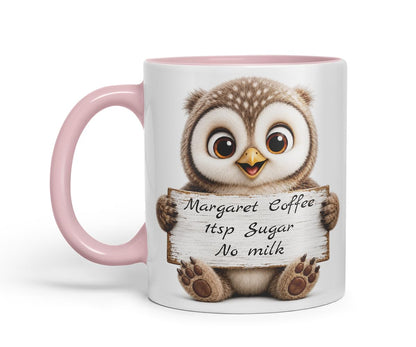 Vixar Personalised Owl Mug with Name or Custom Message – Cute Animal Coloured Ceramic Mug Cup Gift, 11oz (Black)