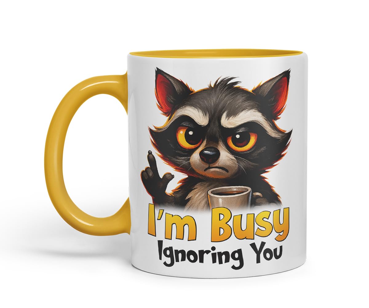 Vixar I'm Busy Ignoring You Sarcastic Raccoon – Coloured Ceramic Mug Cup Gift, 11oz (Black)