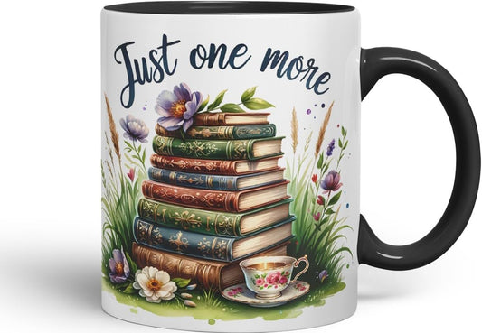 Vixar Just One More Coloured Mug Cup Botanical Reading Gift 11oz (Black)