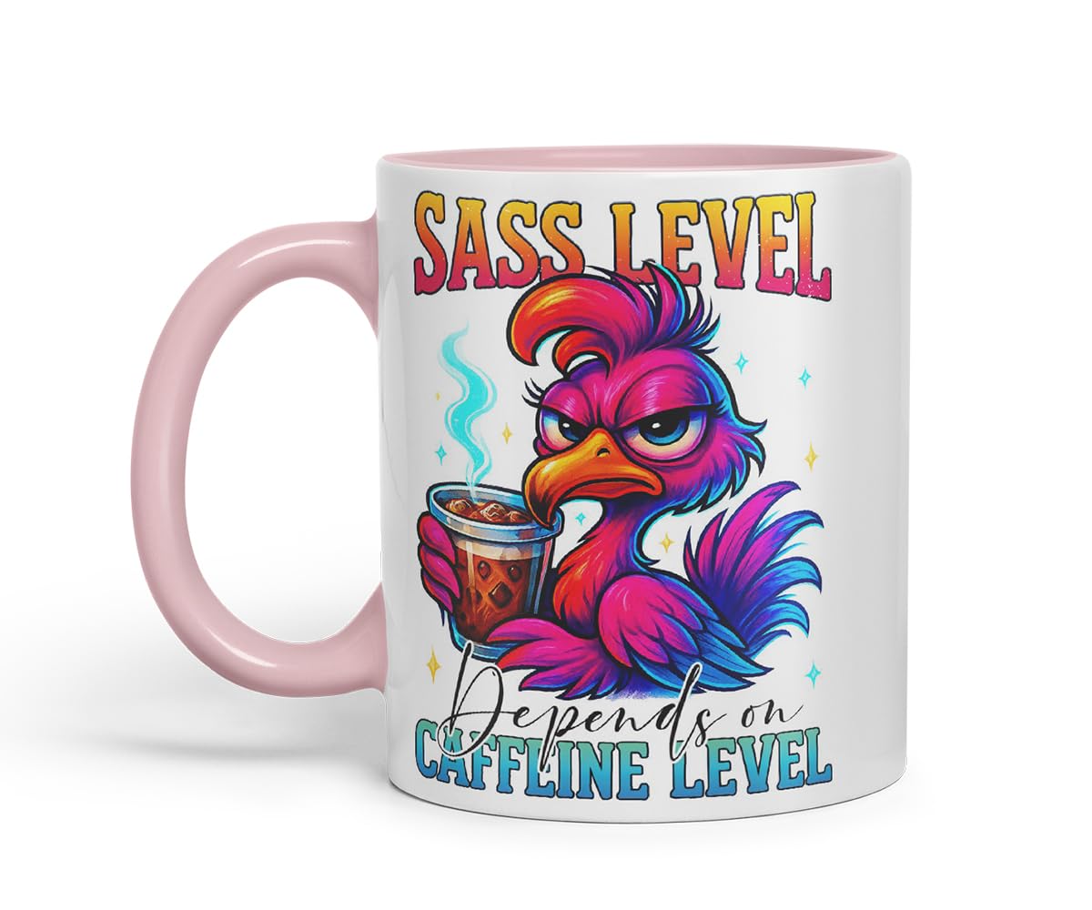 Vixar Sass Level Depends On Caffeine Level Funny Bird Coffee Mug – Coloured Ceramic Mug Cup Gift, 11oz (Black)