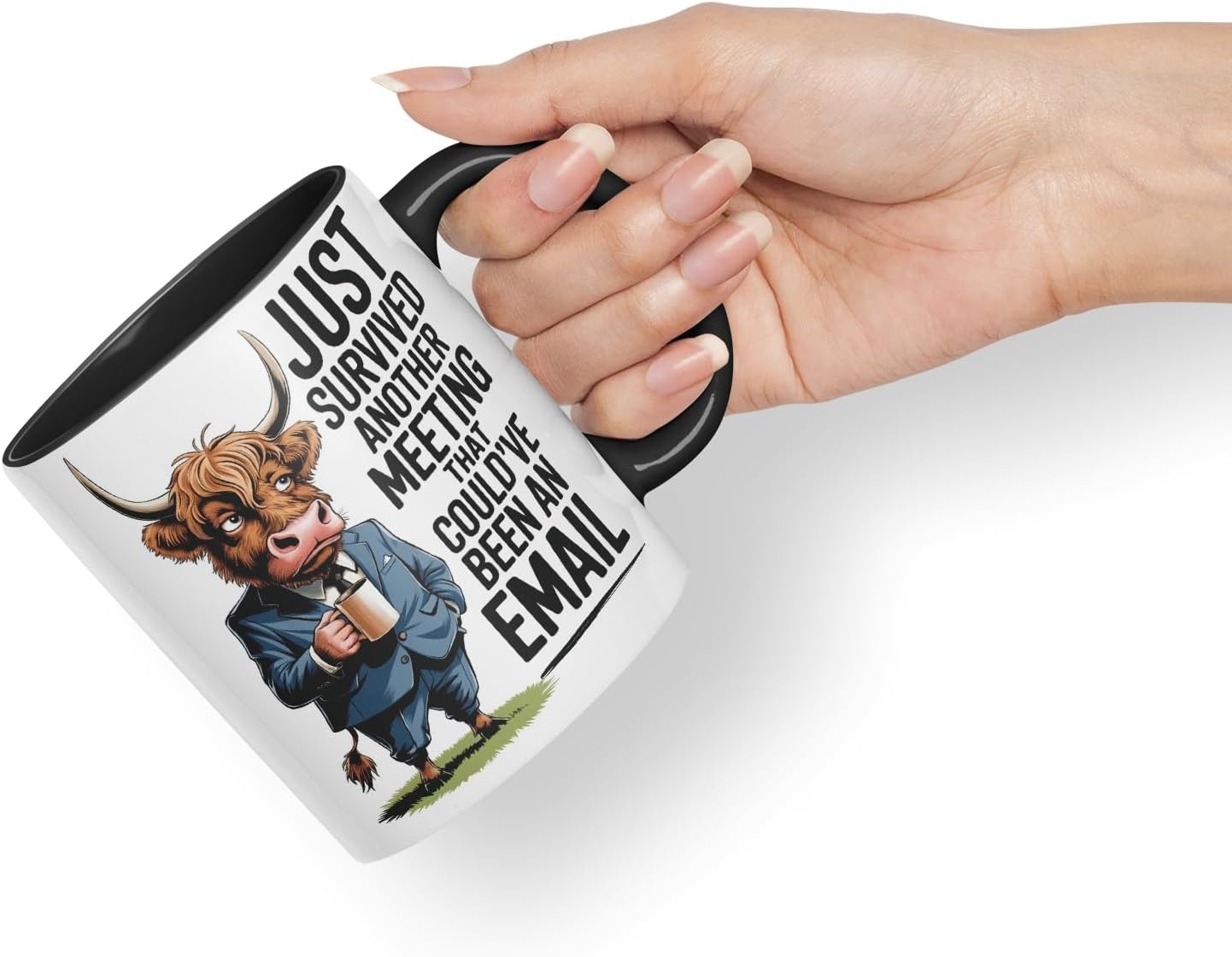 Vixar Just Survived Another Meeting That Could’ve Been an Email – Coloured Ceramic Mug Cup Gift, 11oz (Black)