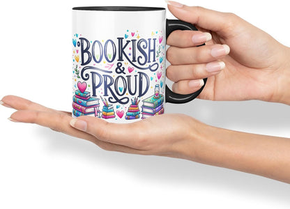 Vixar Bookish & Proud Coloured Mug Cup for Book Lovers 11oz (Black)