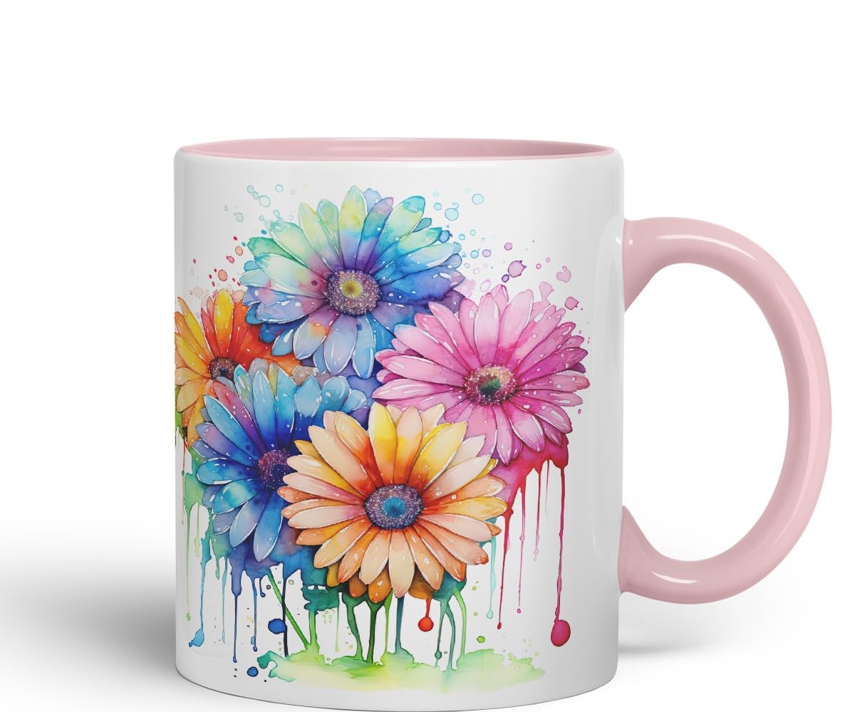 Vixar Gerbera Daisy Bright Bloom Mug Coloured Ceramic Mug Cup Gift, 11oz (C Blue)