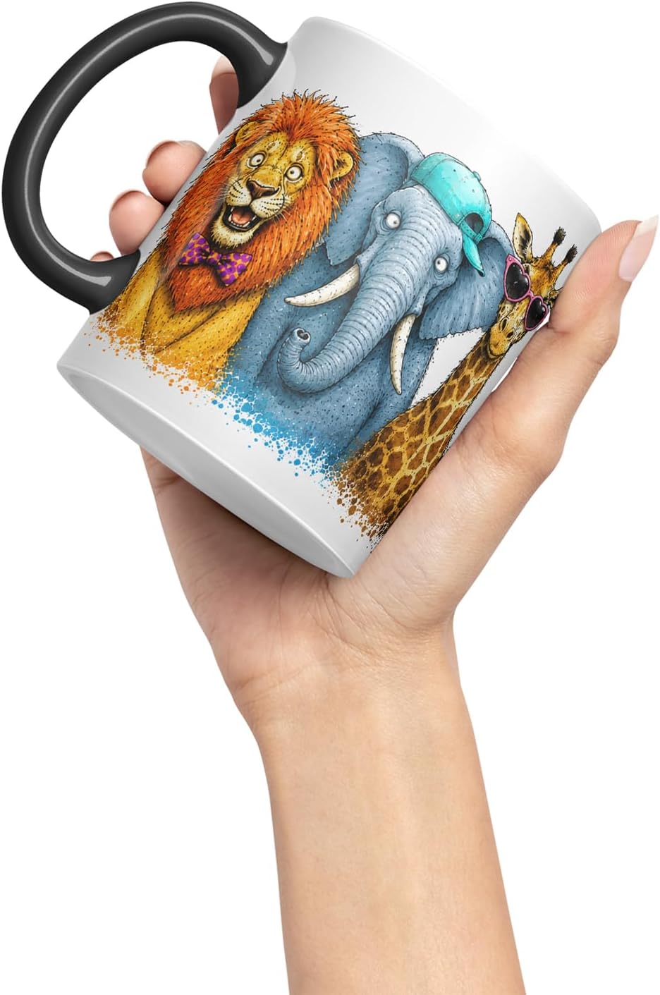Vixar Safari Animals Mug – Cute Safari Animals Coloured Ceramic Mug Cup Gift, 11oz (Black)