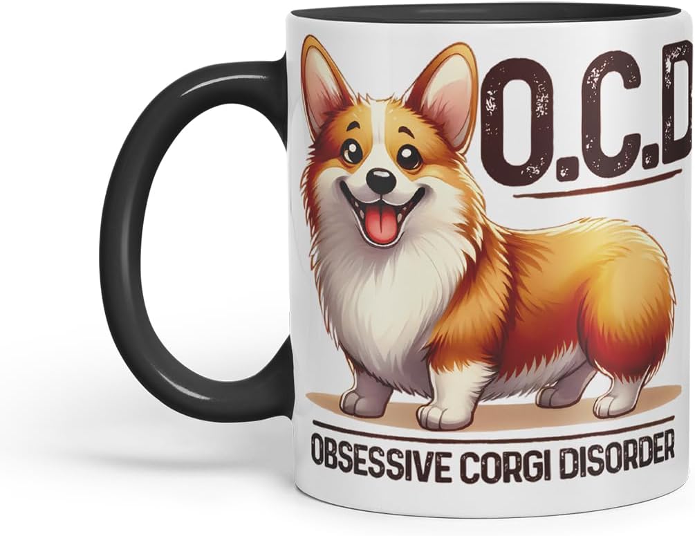 Vixar Obsessive Corgi Disorder Dog Mug – Coloured Ceramic Mug Cup Gift, 11oz (Black)