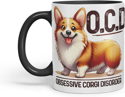 Vixar Obsessive Corgi Disorder Dog Mug – Coloured Ceramic Mug Cup Gift, 11oz (Black)