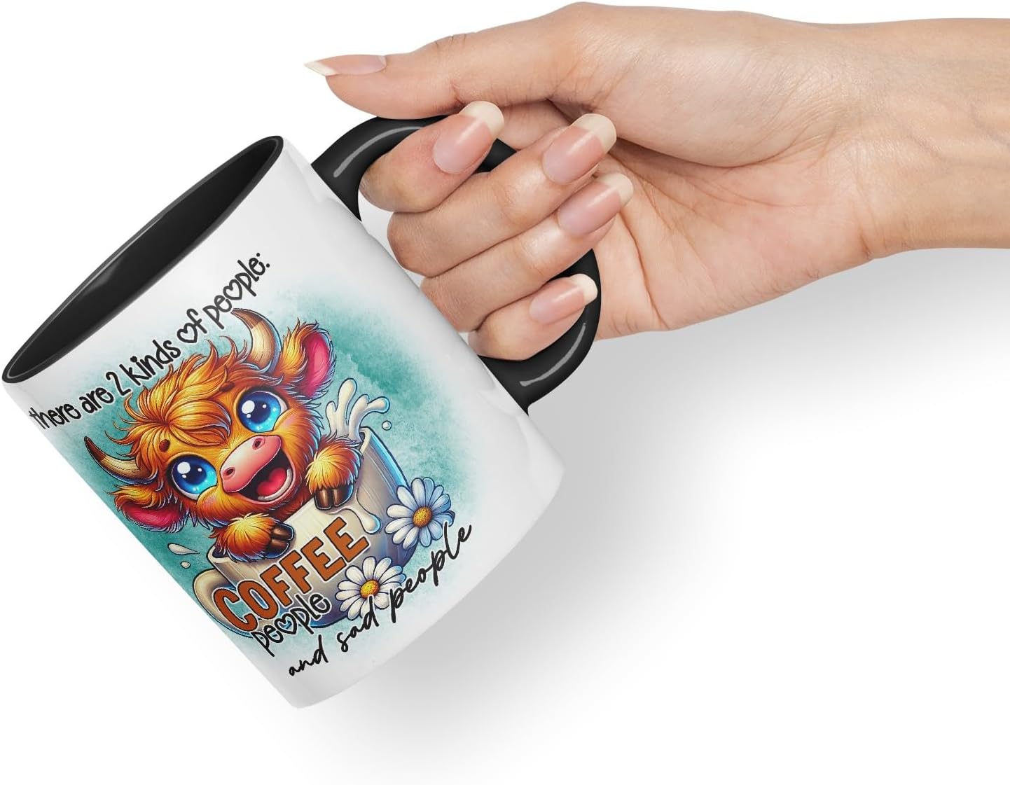 Vixar Mug with Sarcastic Text There are 2 Kinds of People Highland Cow Coloured Ceramic Mug Cup Gift for Coffee Lovers 11oz (Black)