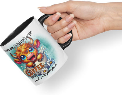 Vixar Mug with Sarcastic Text There are 2 Kinds of People Highland Cow Coloured Ceramic Mug Cup Gift for Coffee Lovers 11oz (Black)