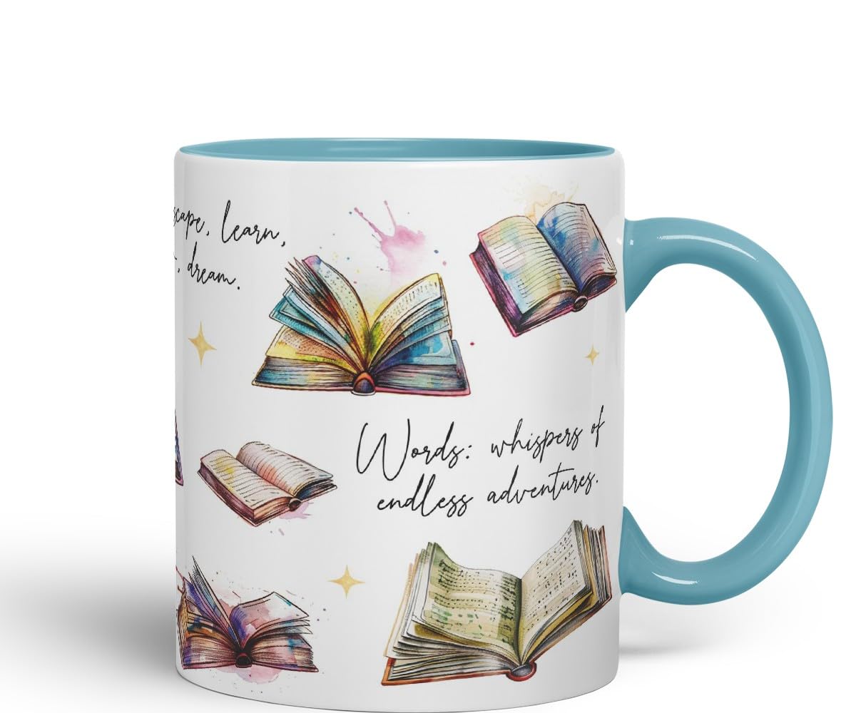 Vixar Books: Fuel for Soul’s Flight/Library: Gateway to Boundless Imagination Coloured Ceramic Mug Cup Gift, 11oz (Black)