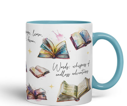 Vixar Books: Fuel for Soul’s Flight/Library: Gateway to Boundless Imagination Coloured Ceramic Mug Cup Gift, 11oz (Black)