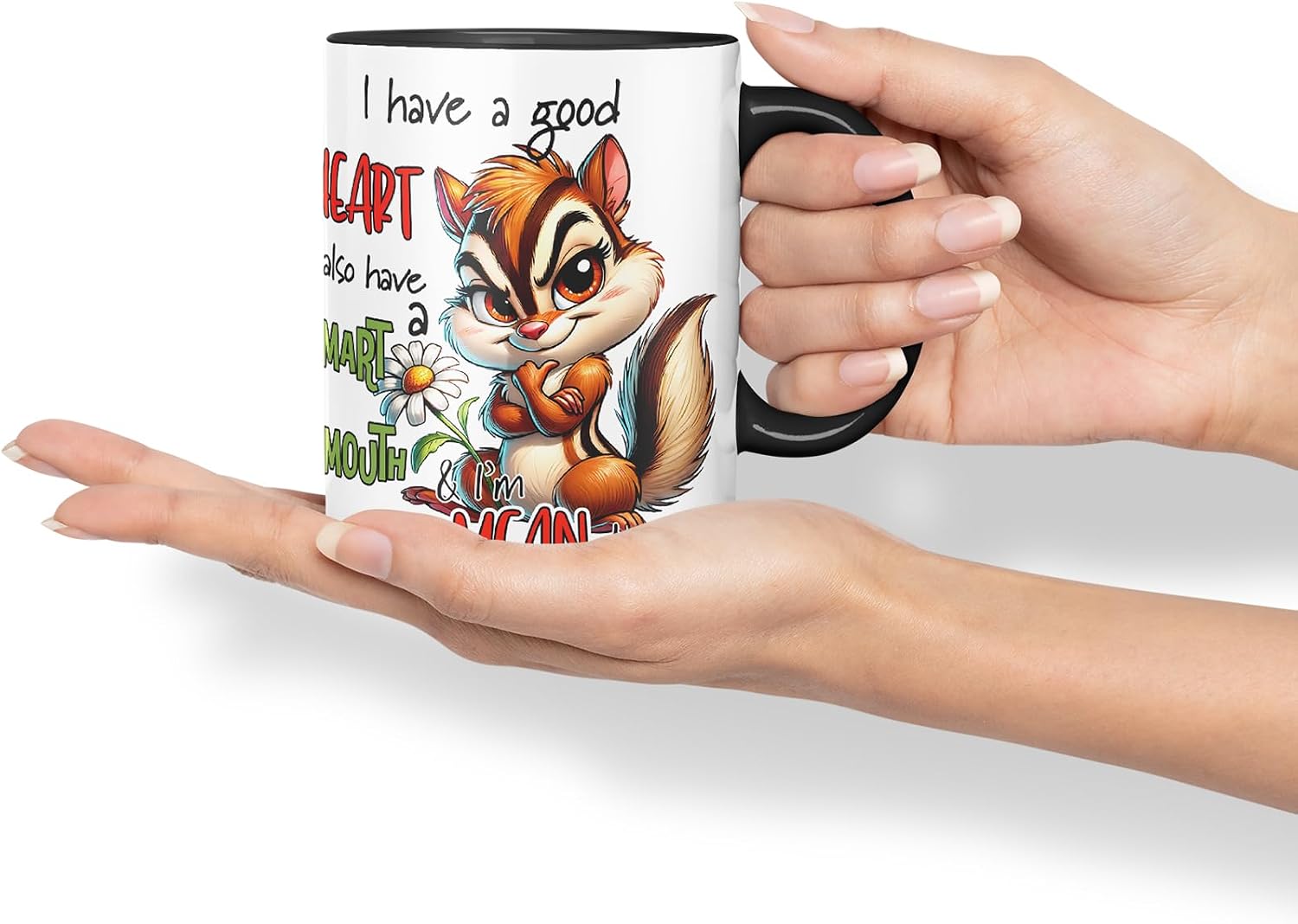 Vixar I Have a Good Heart But This Mouth Funny Squirrel – Coloured Ceramic Mug Cup Gift, 11oz (Black)