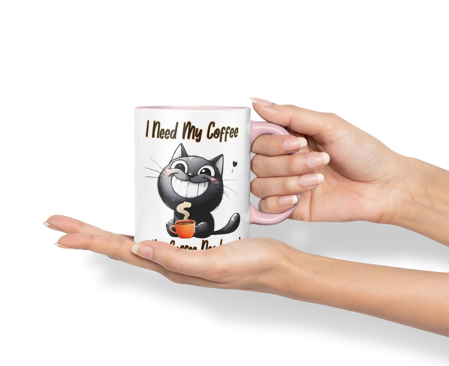 I Need My Coffee &My Coffee Needs Me! Cat Joke sarkasm Sarcastic Ceramic Coloured Mug Cup for Tea Coffee Hot Brew 330ml 11Oz Gift