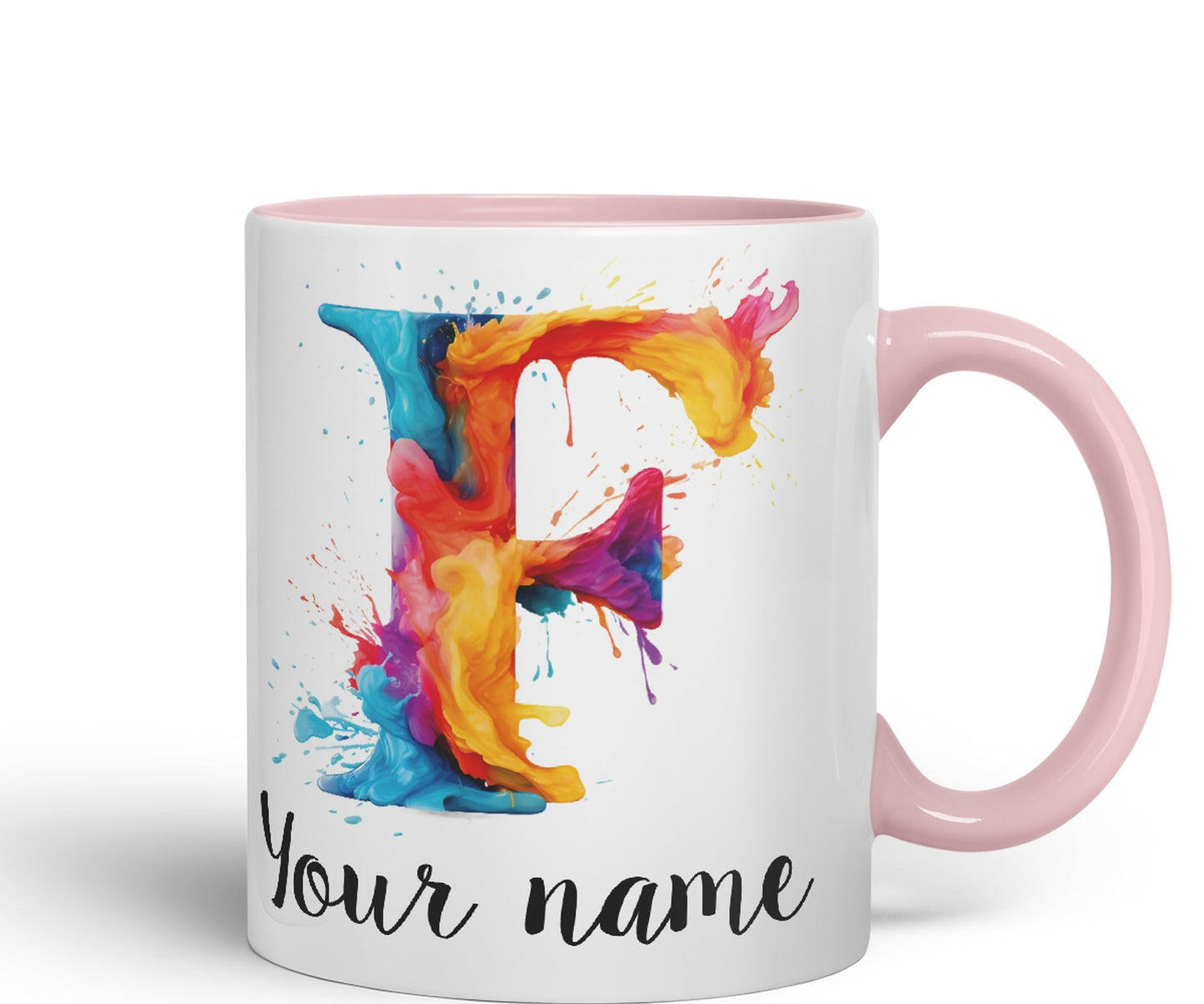 Personalised Letter F mug, Alphabet cusomized custom your Letter F Monogram watercolour Ceramic Coloured Mug Cup for Tea Coffee Hot brew 330ml 11Oz Gift