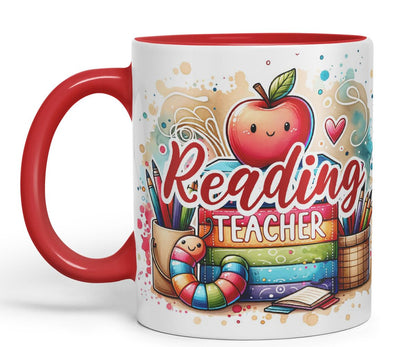 Vixar Reading Teacher Mug Thank You, End of School Gift Ceramic Coloured Mug Cup for Tea Coffee Hot Brew 330ml 11Oz Gift