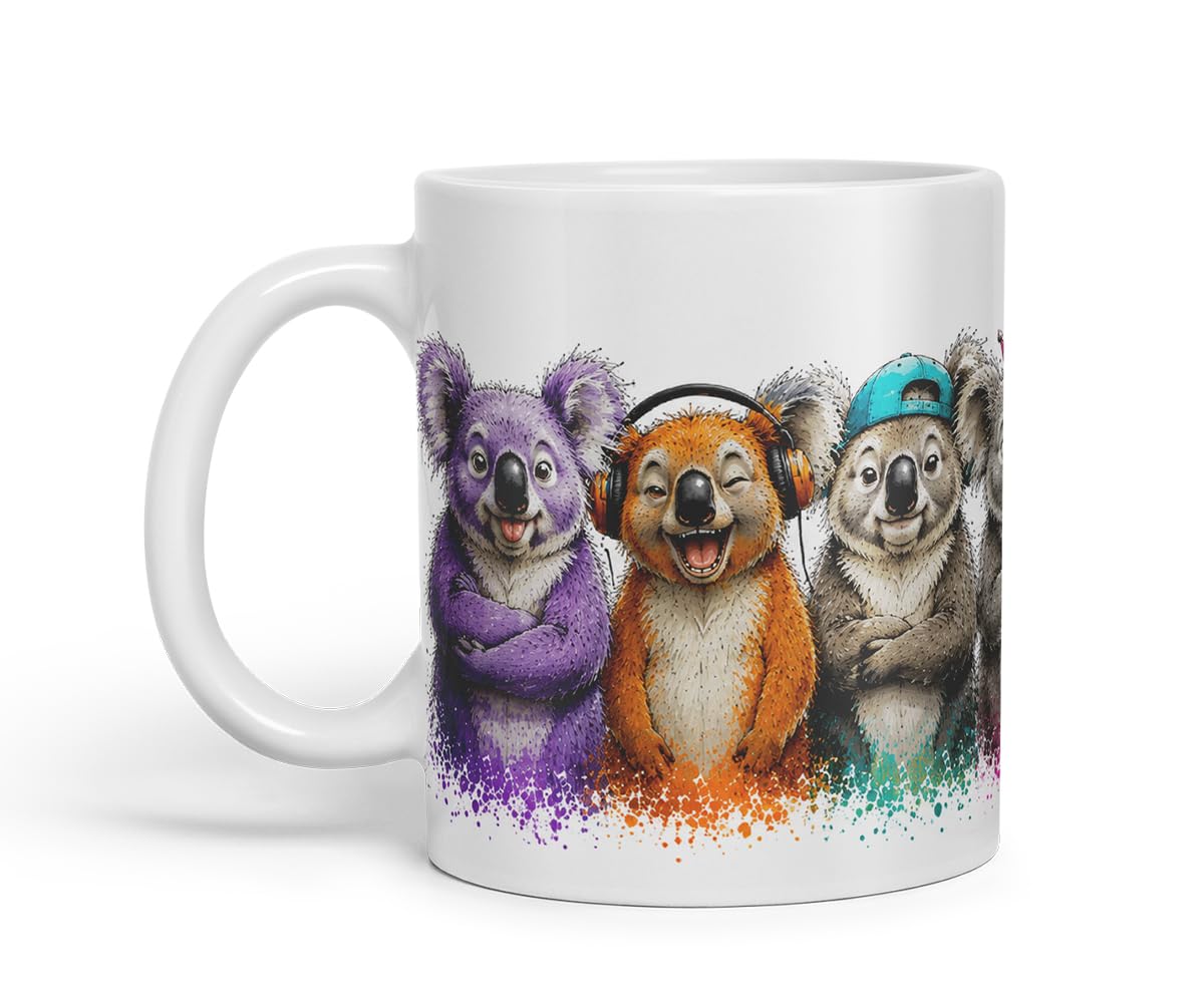 Koala Mug – Cute Koala Animal Coloured Ceramic Mug Cup Gift, 11oz (Black)