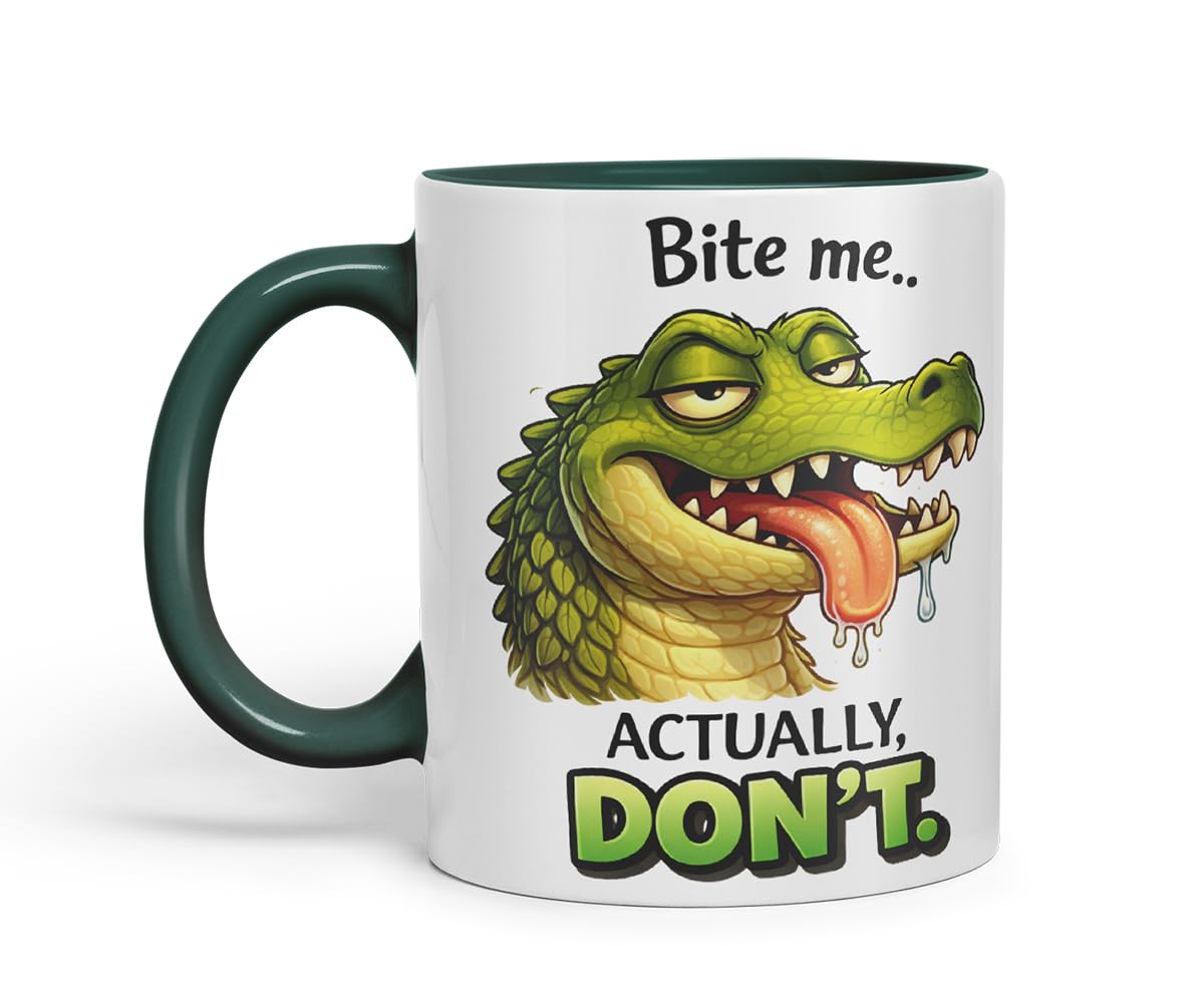Vixar Bite Me Actually Don't Crocodile Coloured Ceramic Mug Cup Gift, 11oz (Black)
