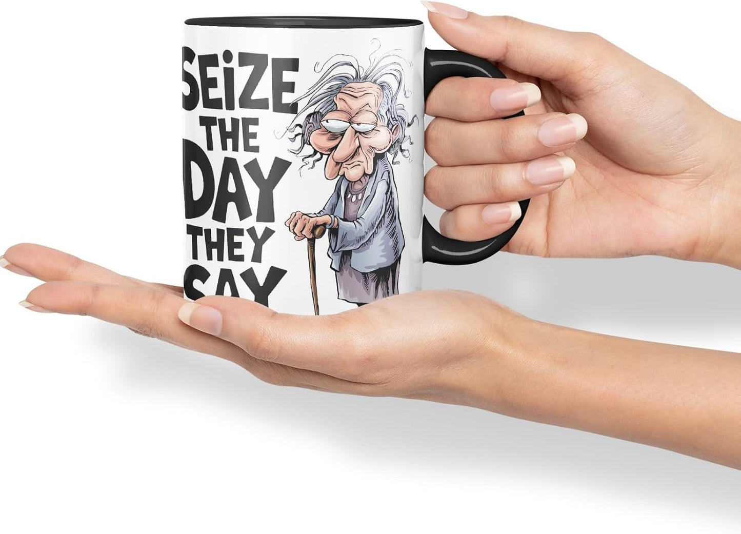 Vixar Seize The Day They Say – Coloured Ceramic Mug Cup Gift, 11oz (Black)