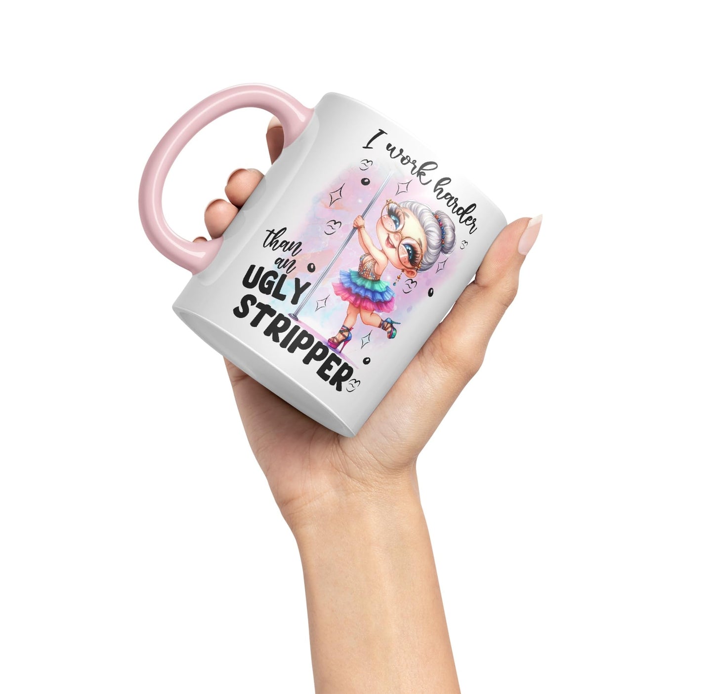 I Work Harder Than an Ugly Striper, Joke sarkasm Sarcastic Ceramic Coloured Mug Cup for Tea Coffee Hot Brew 330ml 11Oz Gift