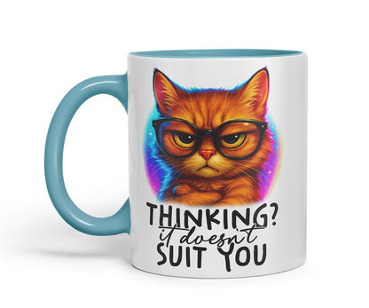 Vixar Thinking It Doesn't Suit You Sarcastic Cat – Coloured Ceramic Mug Cup Gift, 11oz (Black)