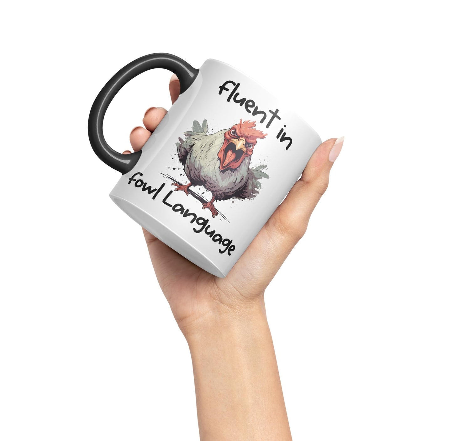 Fluent in Fowl Language Rooster cockerel Joke sarkasm Sarcastic Ceramic Coloured Mug Cup for Tea Coffee Hot Brew 330ml 11Oz Gift