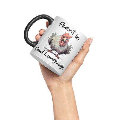Fluent in Fowl Language Rooster cockerel Joke sarkasm Sarcastic Ceramic Coloured Mug Cup for Tea Coffee Hot Brew 330ml 11Oz Gift