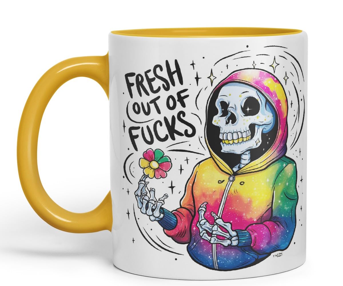 Vixar Fresh Out of Fs (Skeleton Hoodie) – Coloured Ceramic Mug Cup Gift, 11oz (Black)