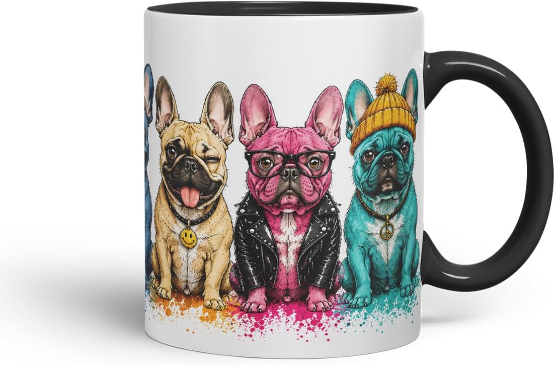 Vixar French Bulldog Dog Mug – Cute Frenchie Coloured Ceramic Mug Cup Gift, 11oz (Black)