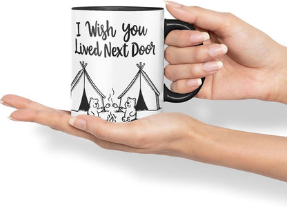 Vixar I Wish You Lived Next Door Bears Camping Coloured Mug Cup Friendship Long Distance Gift 11oz (Black)