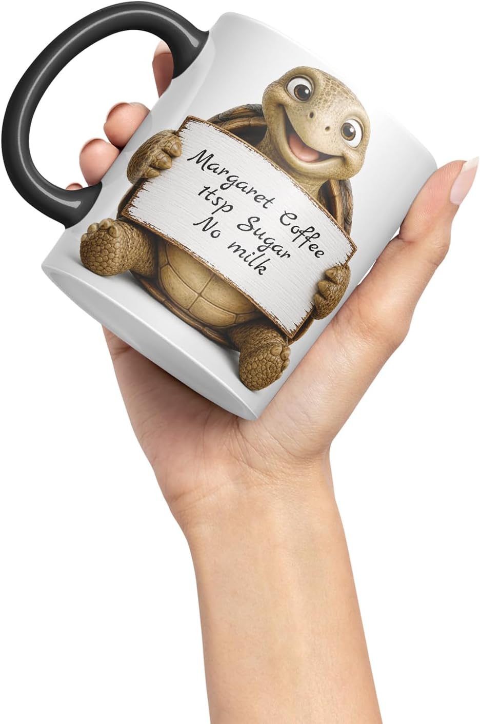 Vixar Personalised Turtle Mug with Name or Custom Message – Cute Animal Coloured Ceramic Mug Cup Gift, 11oz (Black)